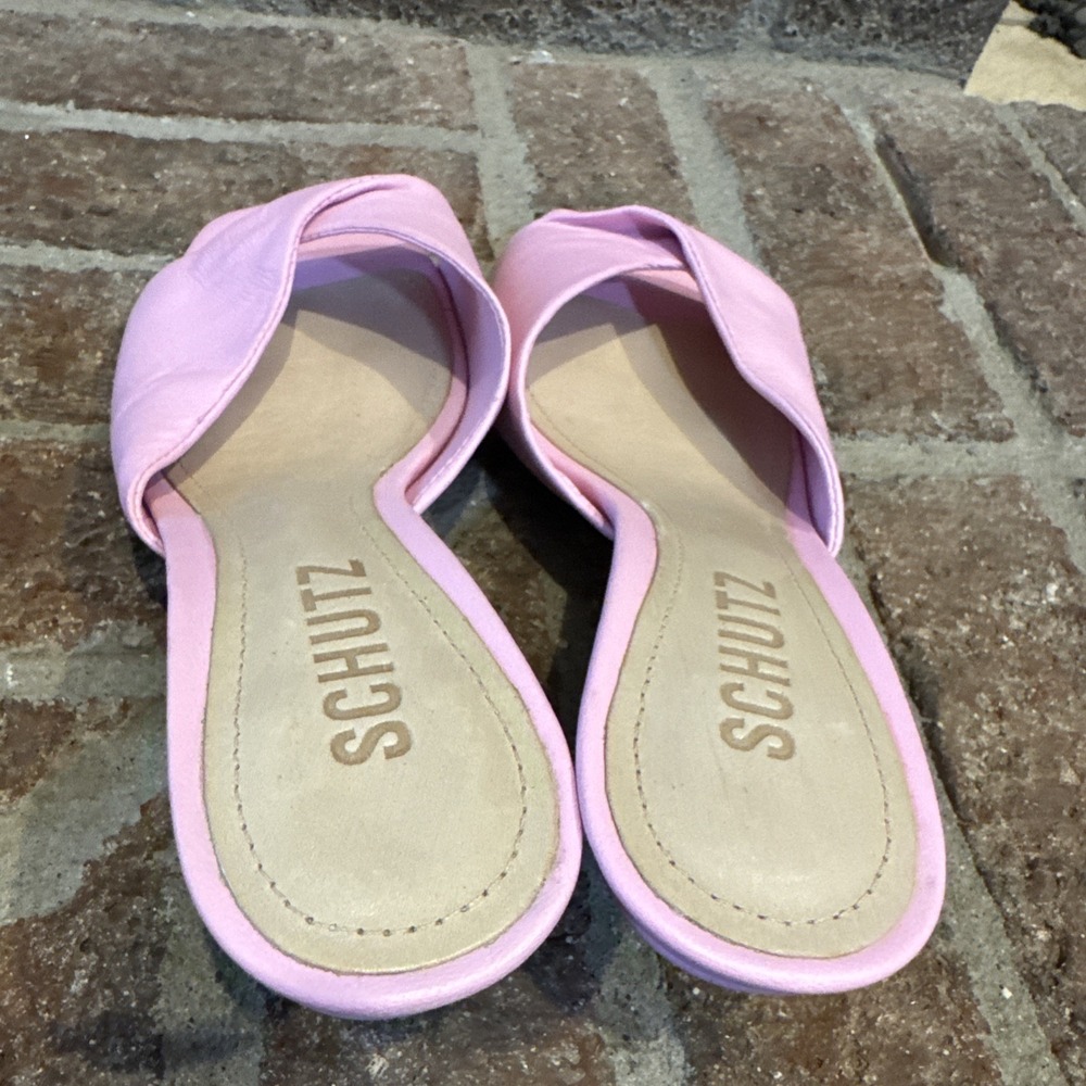 Schutz Womens Cecily Light Pink Leather Slip On Kitten Heels Sandals Size 5.5B - Picture 6 of 16